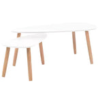 Oval Coffee Table Set of 2, White Wood Top with Brown 3-Leg Base
