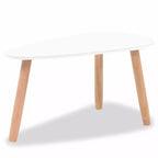 Oval Coffee Table Set of 2, White Wood Top with Brown 3-Leg Base