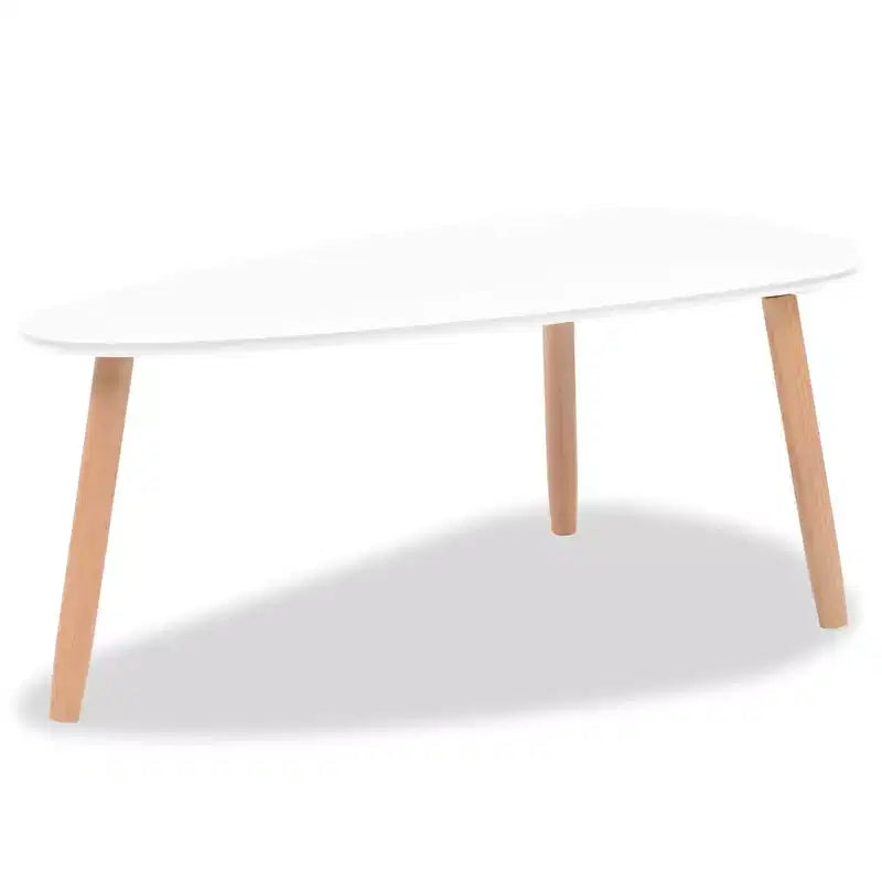 Oval Coffee Table Set of 2, White Wood Top with Brown 3-Leg Base