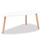 Oval Coffee Table Set of 2, White Wood Top with Brown 3-Leg Base