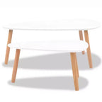 Oval Coffee Table Set of 2, White Wood Top with Brown 3-Leg Base